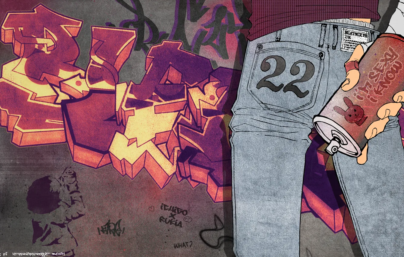 Photo wallpaper wall, graffiti, jeans, graffiti, bleach, spray, cube tite, Kurosaki Ichigo