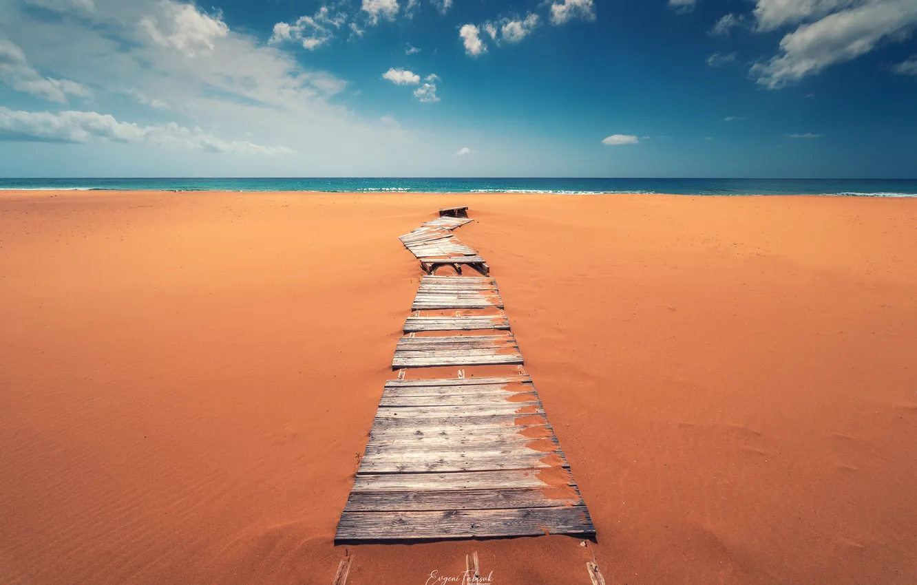 Photo wallpaper sand, sea, clouds, horizon, Cyprus, Evgeni Fabis, old flooring