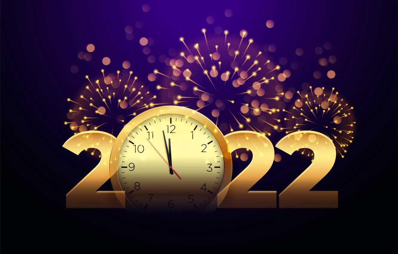 Photo wallpaper background, gold, watch, figures, New year, golden, new year, happy