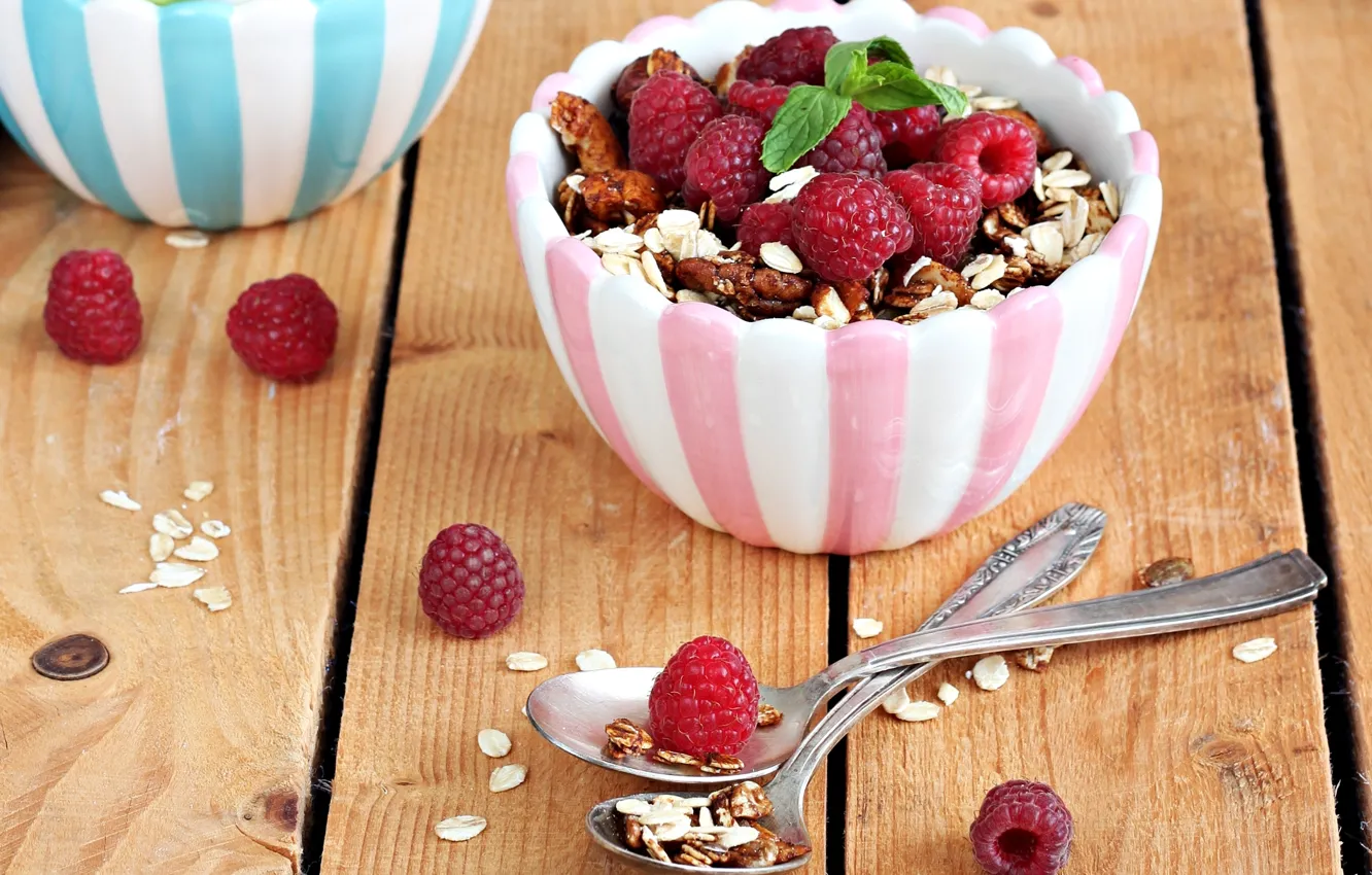 Photo wallpaper raspberry, mint, muesli