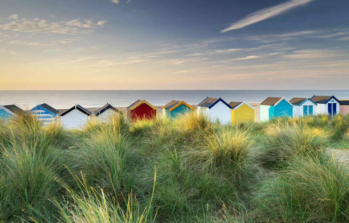 Photo wallpaper sea, beach houses, Suffolk, Southwold