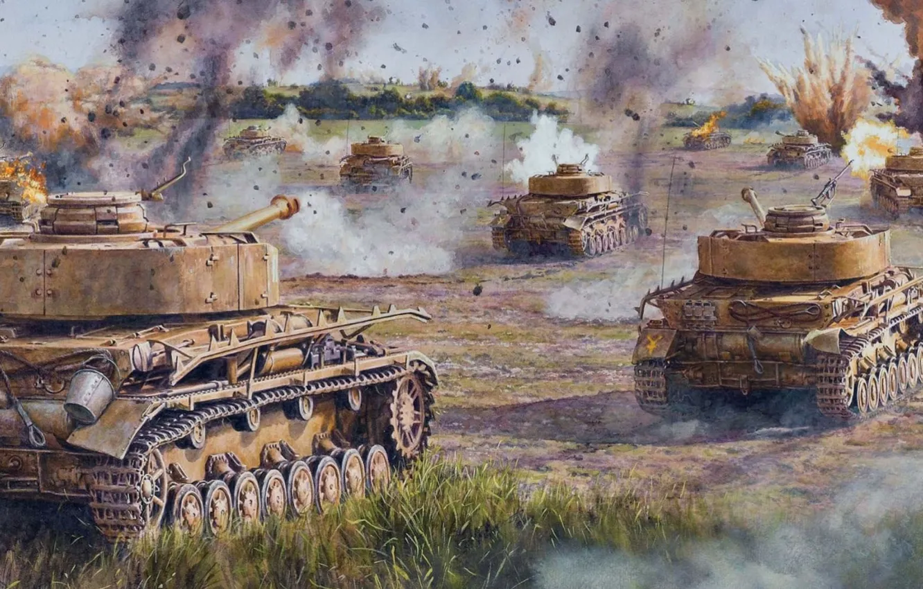 Photo wallpaper field, war, figure, art, A IV, offensive, Panzerkampfwagen IV, T‑IV
