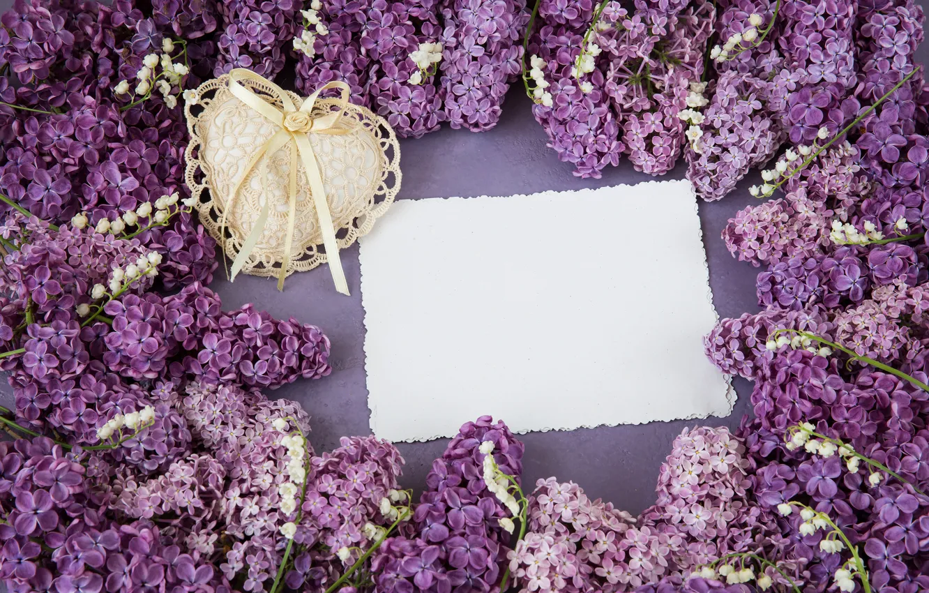 Photo wallpaper flowers, branches, heart, lilies of the valley, heart, flowers, lilac, spring