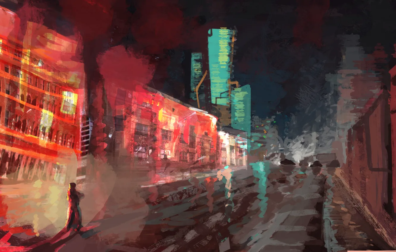 Photo wallpaper the city, street, figure, people, home, lights, parkurtommo, Twilight Hours