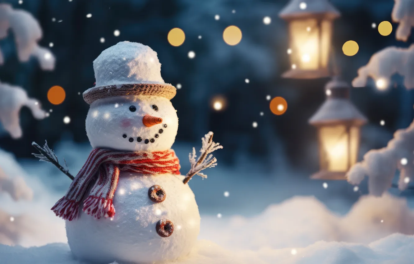 Photo wallpaper winter, snow, new year, Christmas, snowman, Christmas, winter, snow