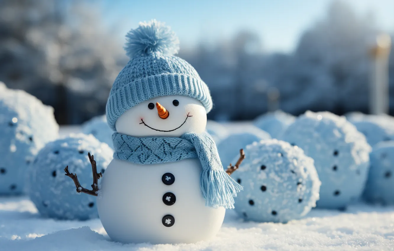 Photo wallpaper winter, snow, new year, Christmas, snowman, Christmas, winter, snow