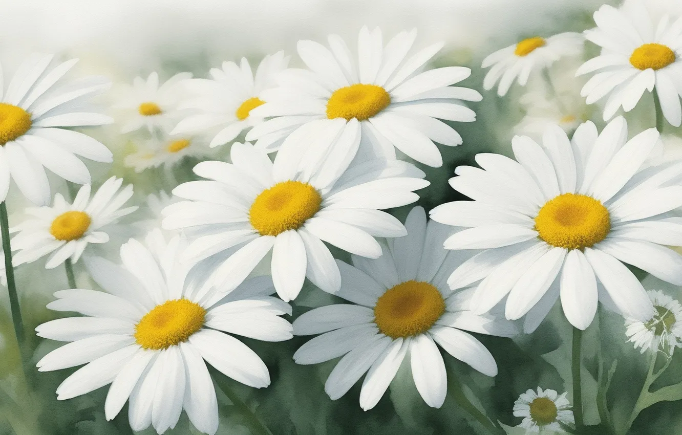 Photo wallpaper white, flower, flowers, yellow, green, gentle, green, tenderness