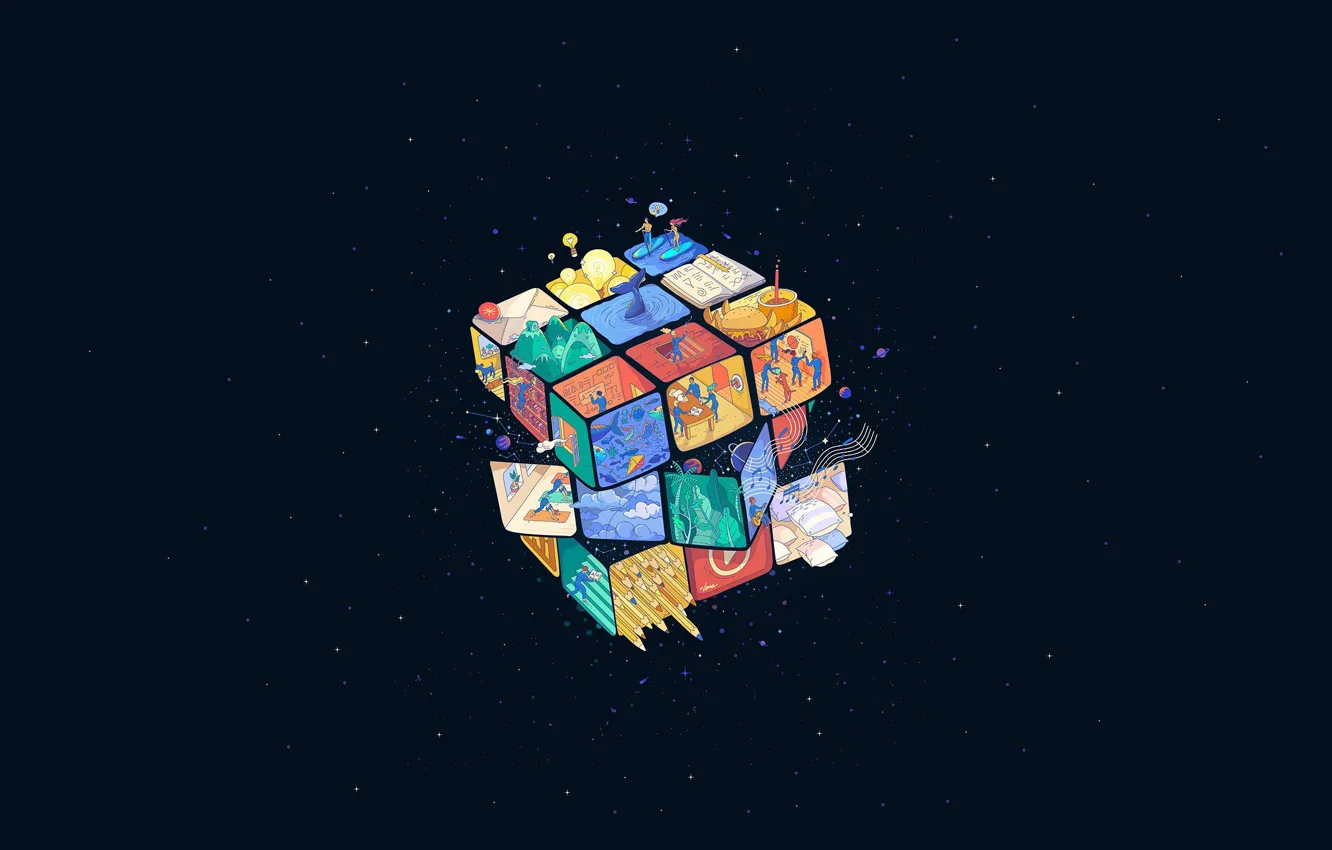 Photo wallpaper space, style, background, cubes, minimalism, art, style, Rubik's cube
