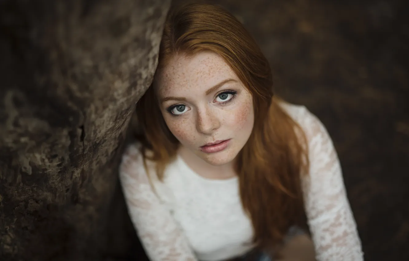 Photo wallpaper look, freckles, the beauty, redhead, Amanda