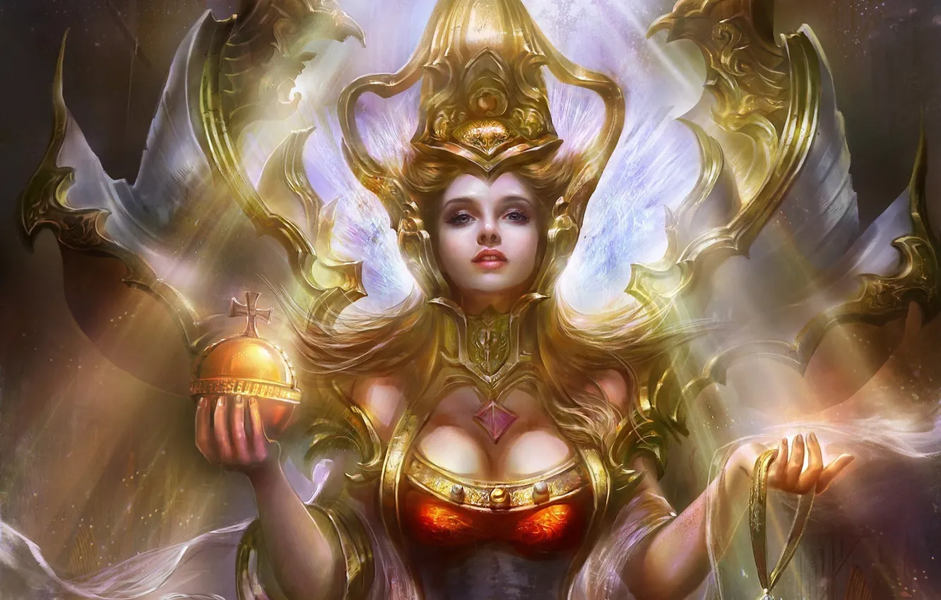 Photo wallpaper girl, cross, crown, fantasy, art, Queen, rongrong wang, Queen