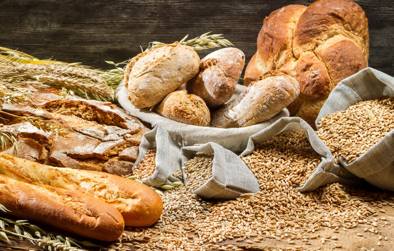 Photo wallpaper bread, ears, bag, millet, cakes