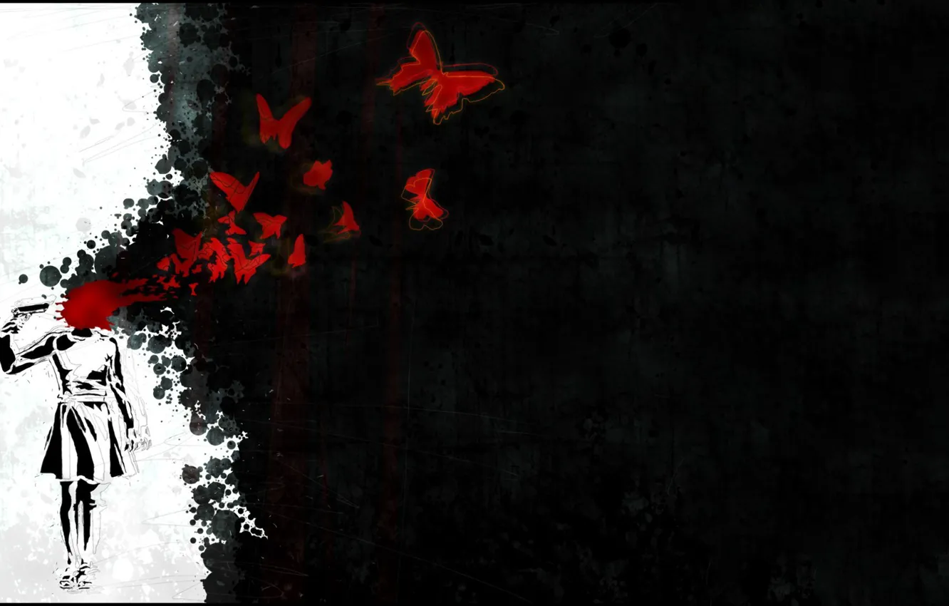 Photo wallpaper void, butterfly, blood, shot, Woman, picolet