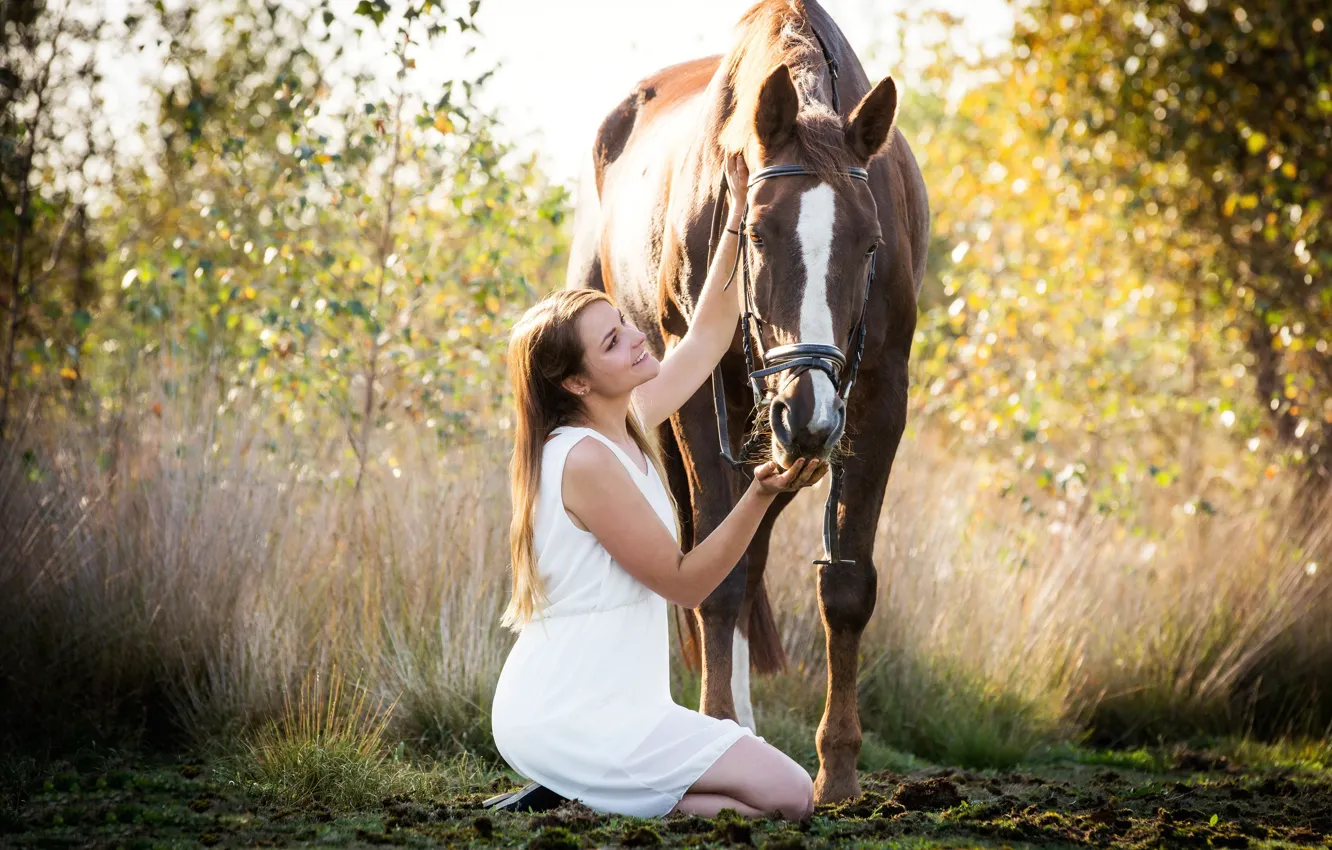 Photo wallpaper girl, nature, horse