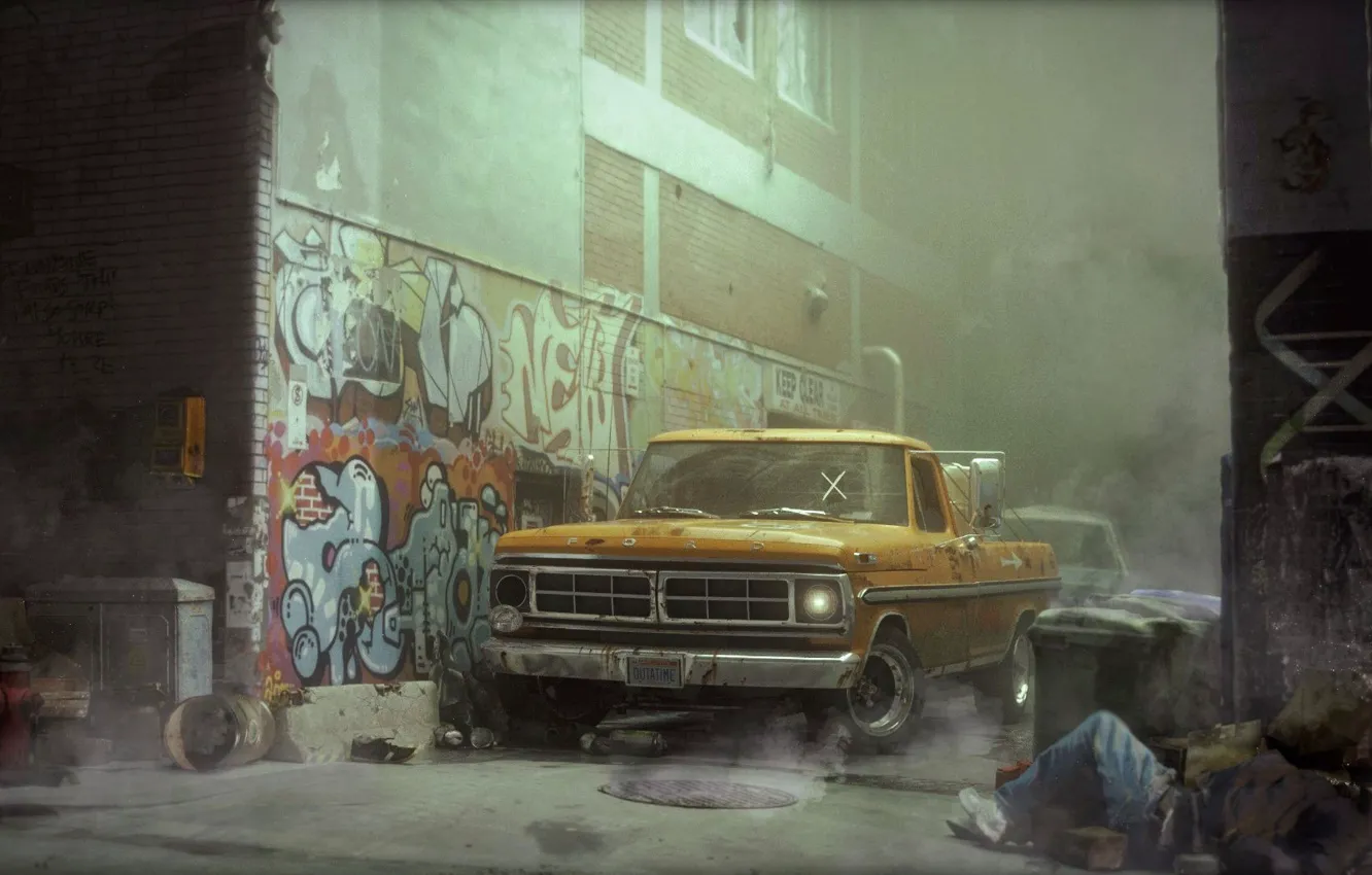 Photo wallpaper machine, auto, street, graffiti, Ford, pickup, street, Transport & Vehicles