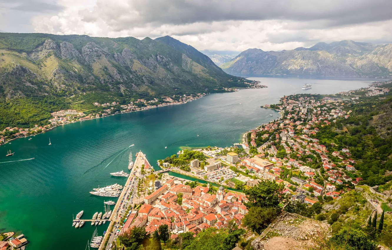 Photo wallpaper mountains, panorama, Montenegro, To, Montenegro, Kotor Bay, Kotor, the Lovcen ridge