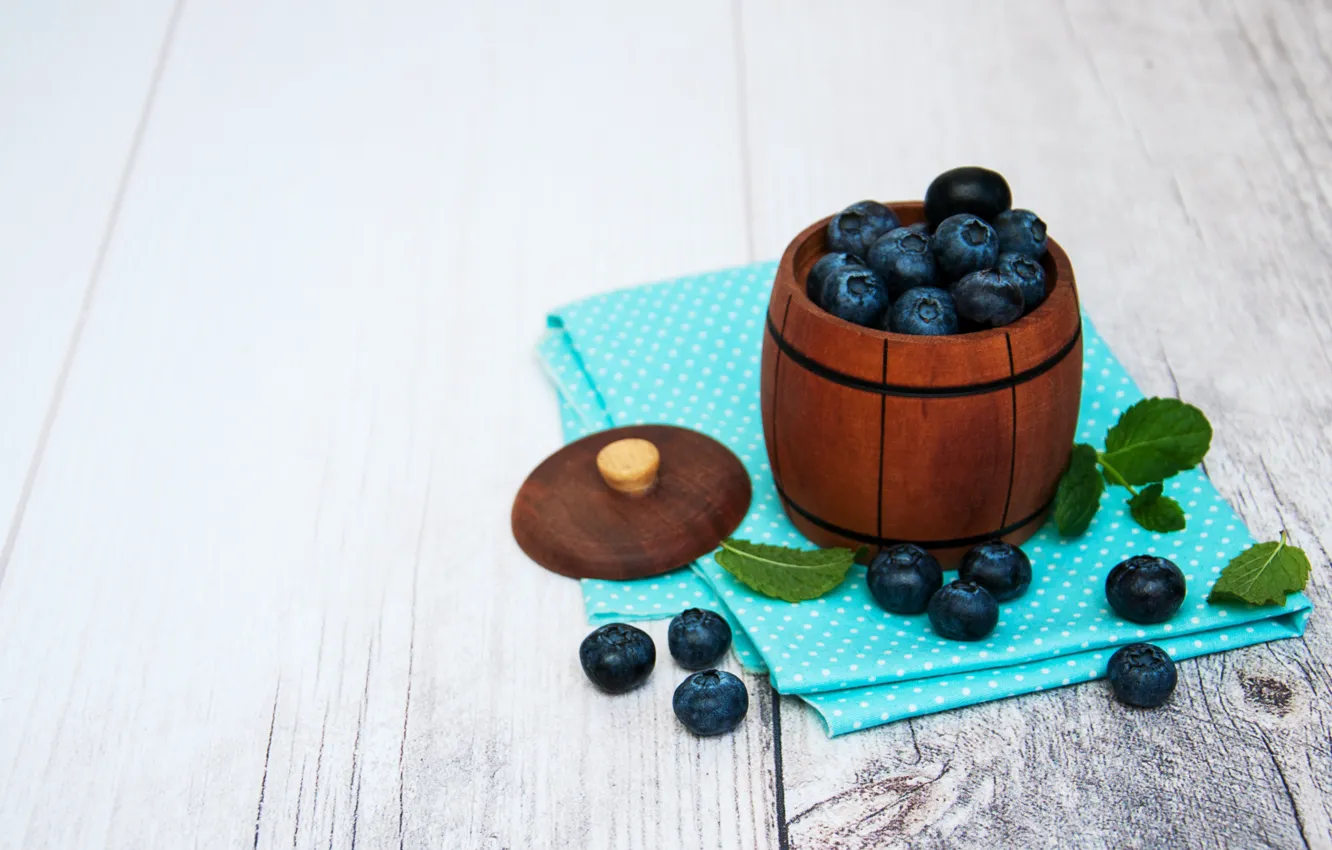 Photo wallpaper berries, table, towel, blueberries, ripe, Olena Rudo