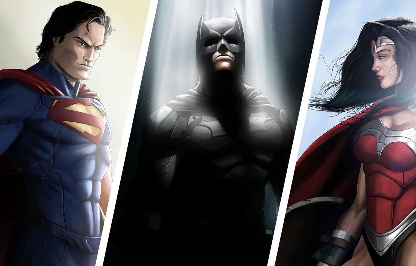 Photo wallpaper Wonder Woman, Superheroes, Batman, Superman, DC Comics, Trinity.