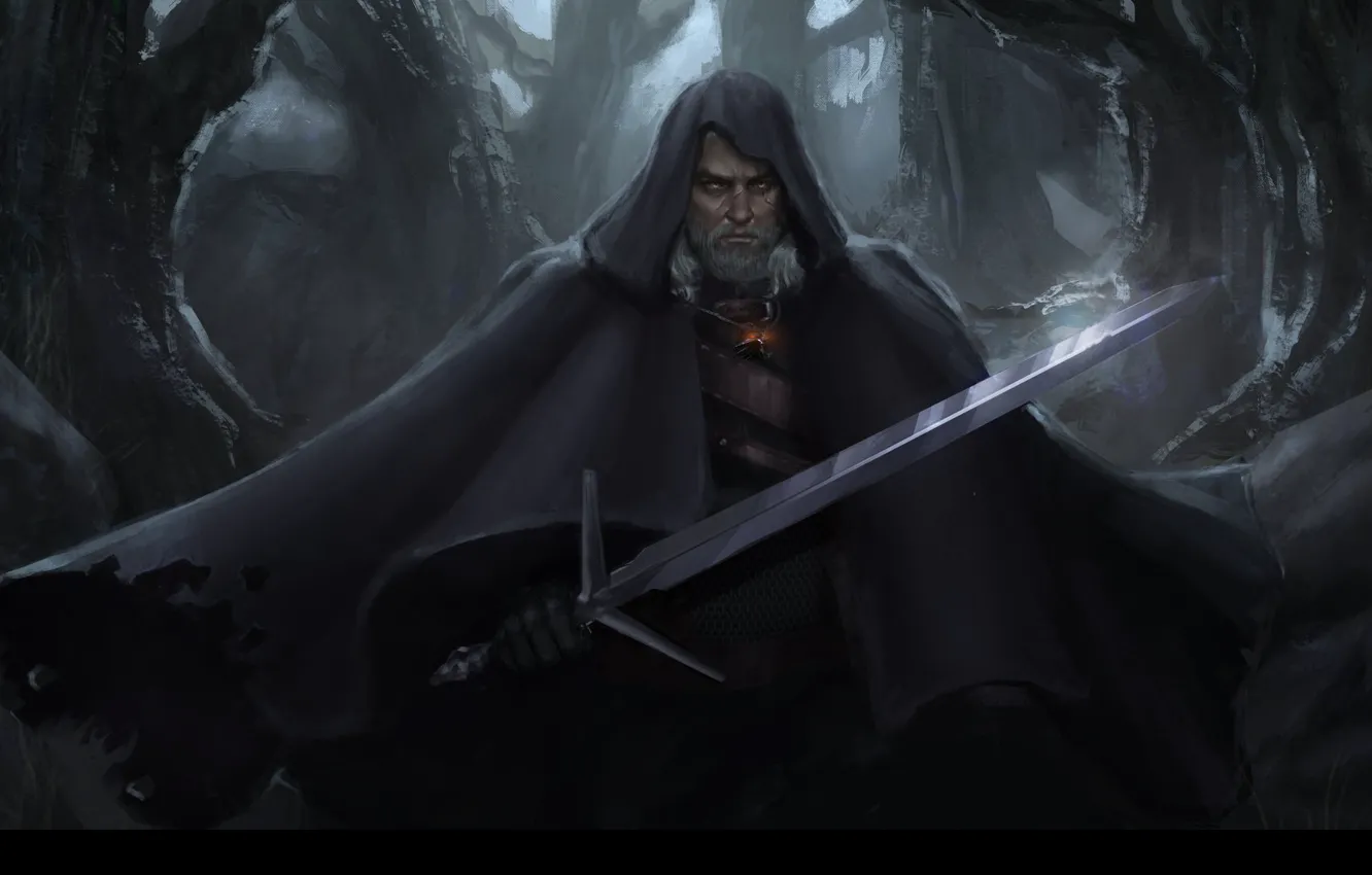 Photo wallpaper sword, art, game, the Witcher, art, Geralt of Rivia, Geralt of Rivia, Witcher 3: Wild …