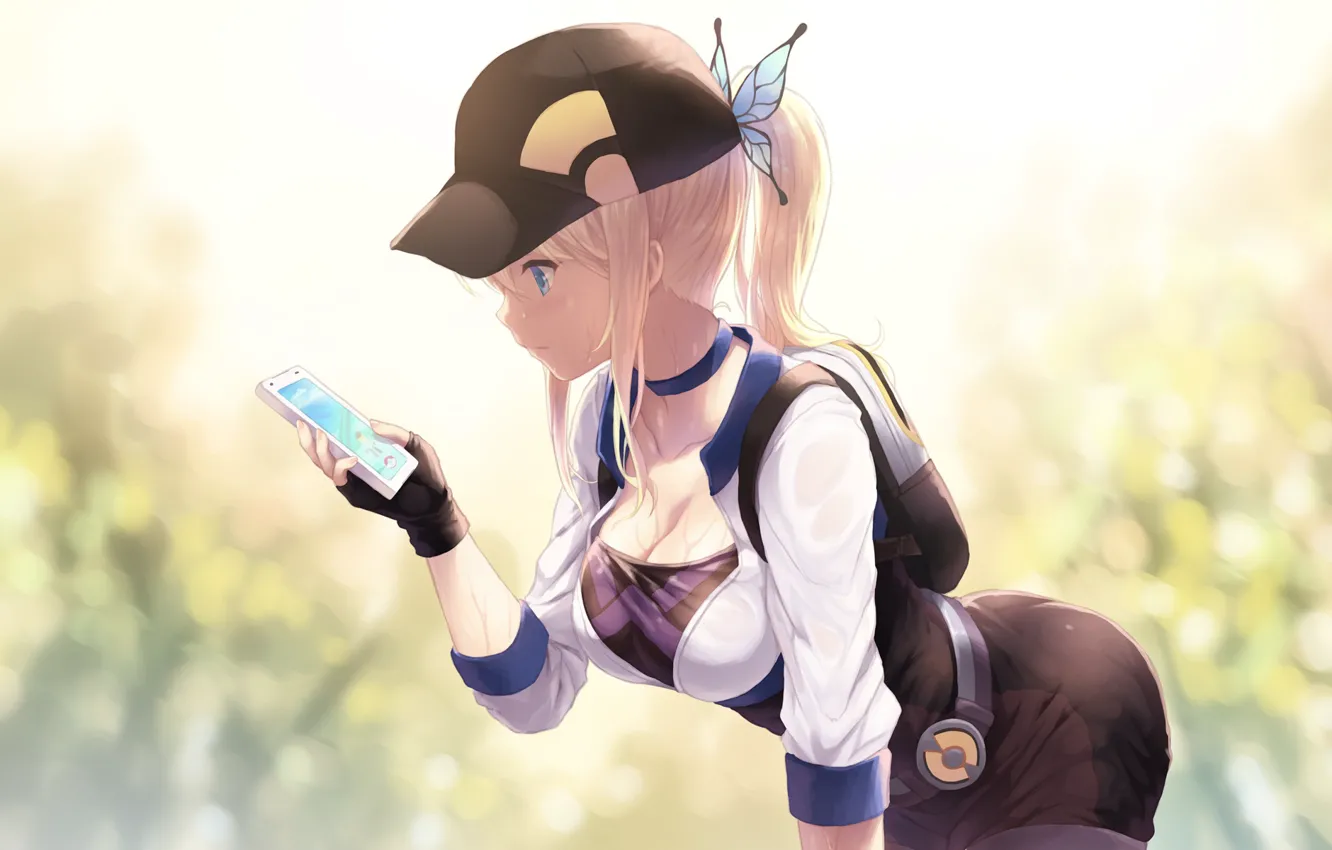 Photo wallpaper girl, cap, backpack, anime, barrette, art, iPhone, boku wa tomodachi ga sukunai