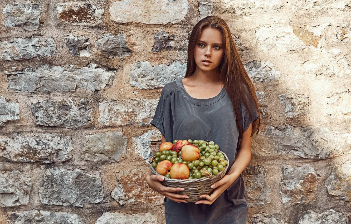 Photo wallpaper Girl, fruit, basket, Anton Artyushin, Jovan Vidić