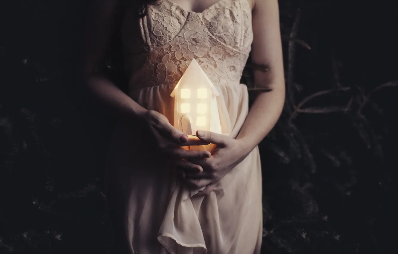 Photo wallpaper girl, home, hands