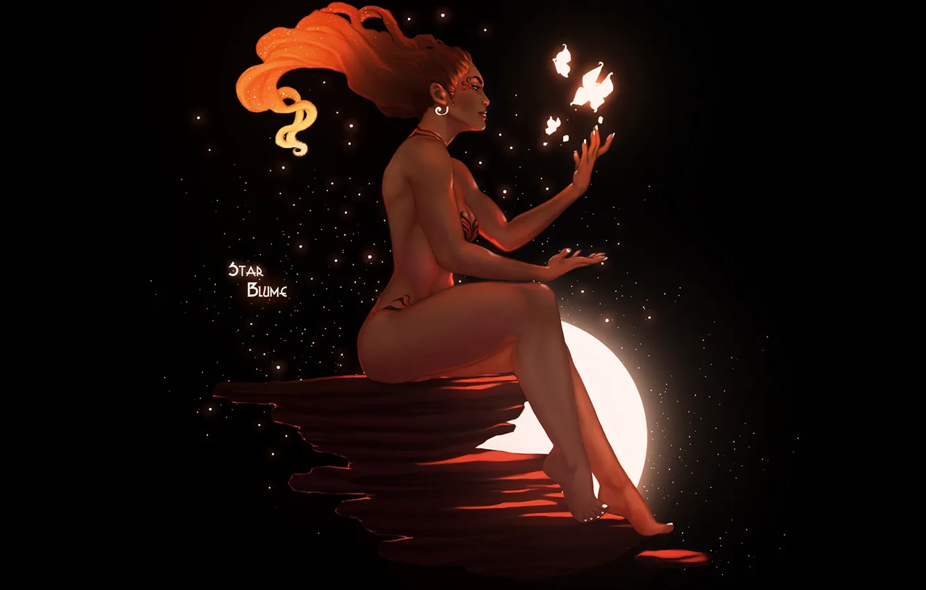 Photo wallpaper girl, fantasy, flame