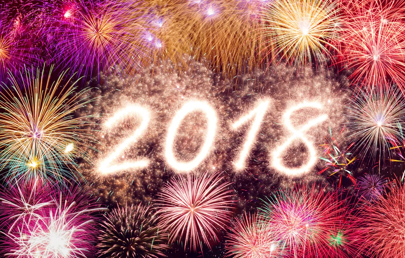 Photo wallpaper lights, new year, salute, fireworks, happy new year, 2018, New Year, fireworks