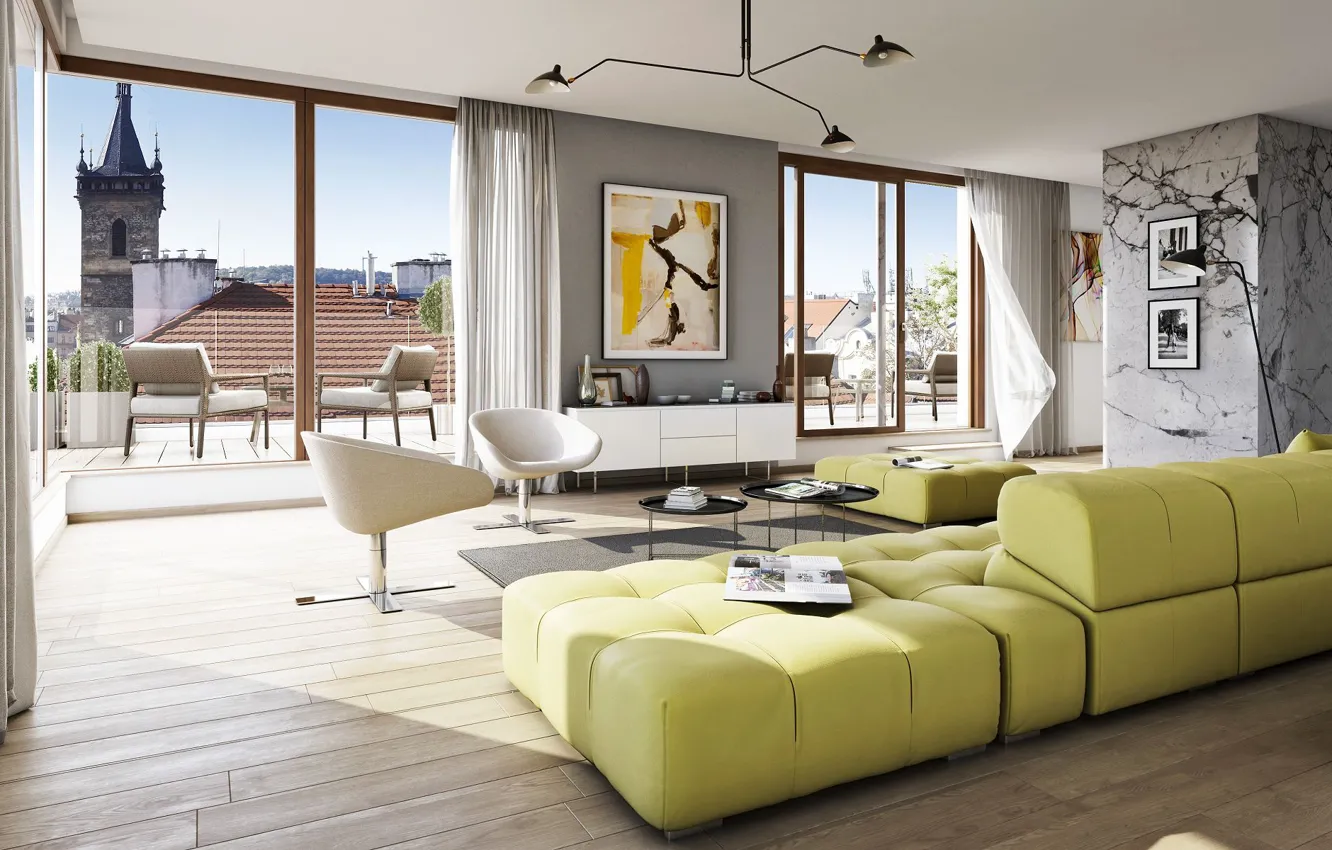 Photo wallpaper design, style, interior, balcony, living room, Praha, New City