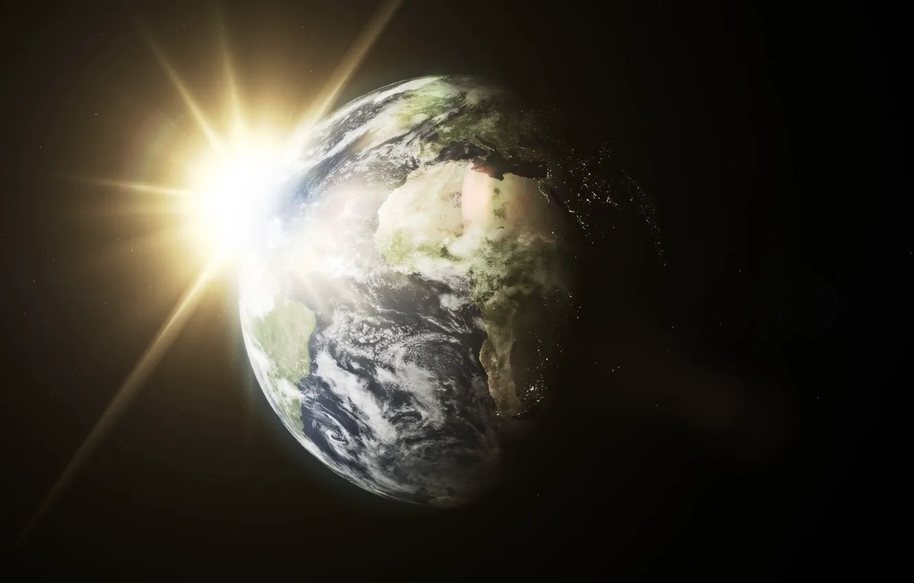 Photo wallpaper sun, planet earth, planet