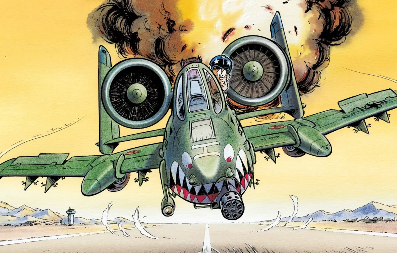 Photo wallpaper figure, humor, pilot, attack, runway, USAF, Republic, A-10 Thunderbolt II