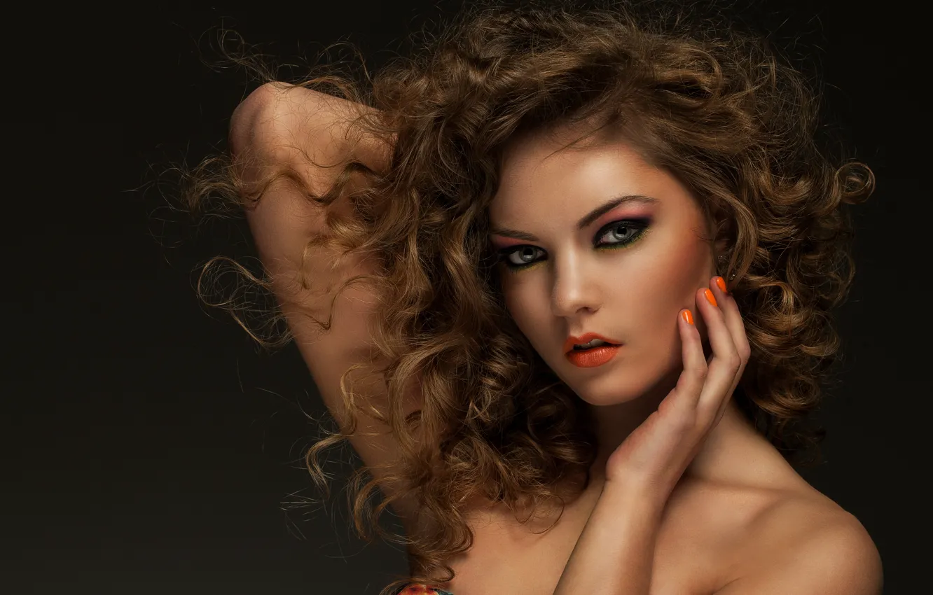 Photo wallpaper look, girl, portrait, makeup, curls, Sergejs Rahunoks