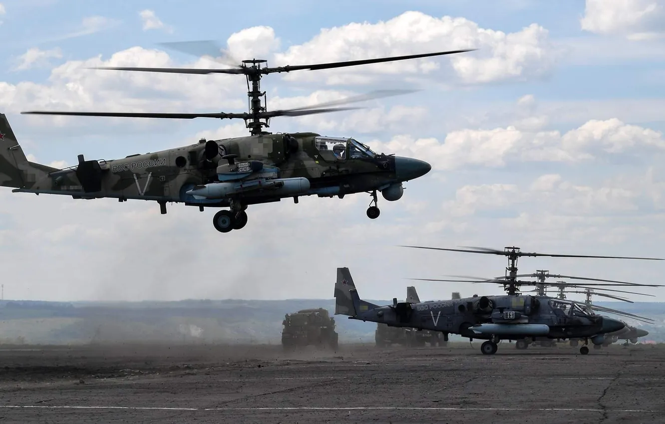 Photo wallpaper two, dust, helicopter, the rise