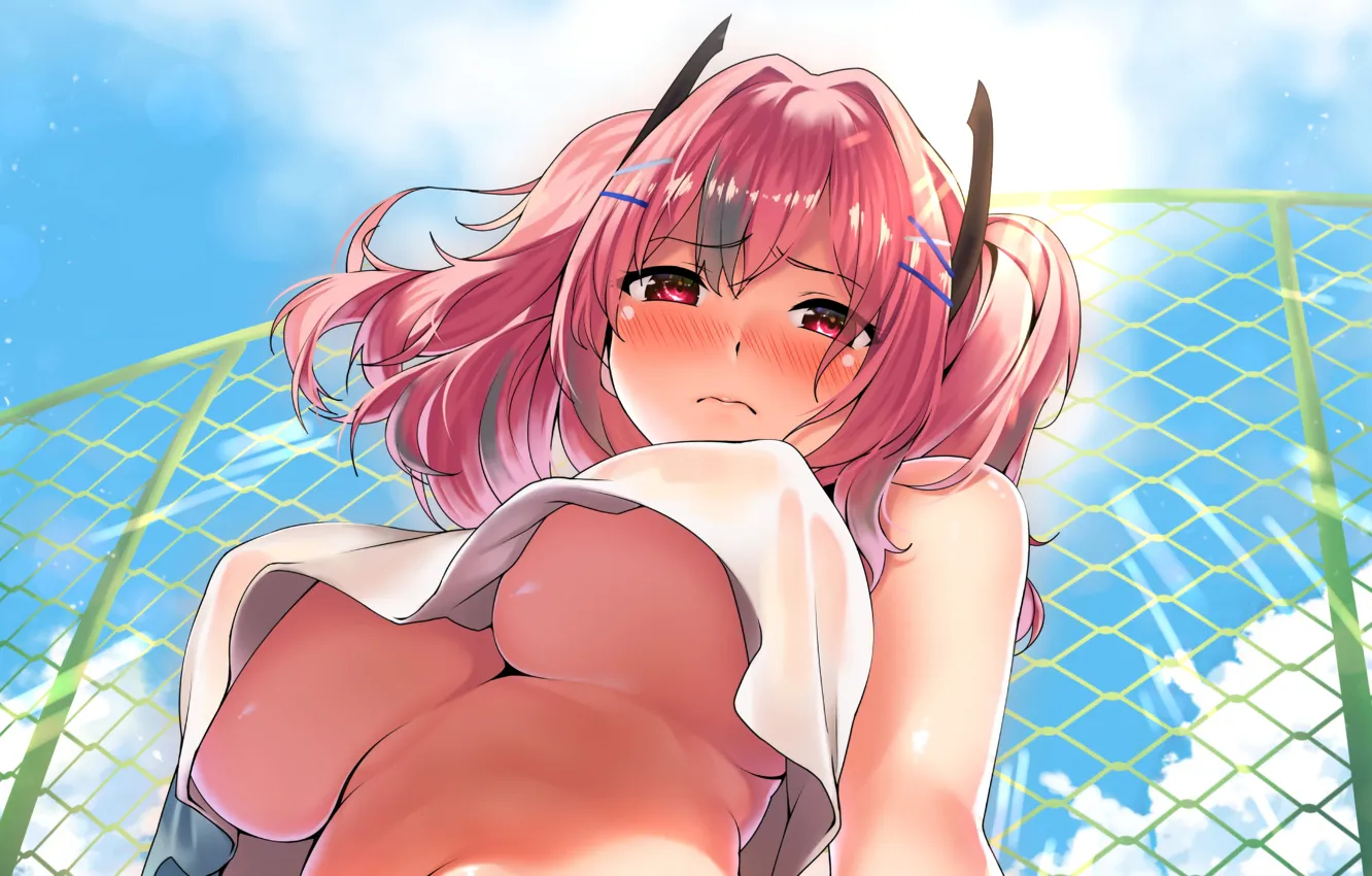 Photo wallpaper girl, sexy, blouse, boobs, anime, beautiful, short hair, pretty