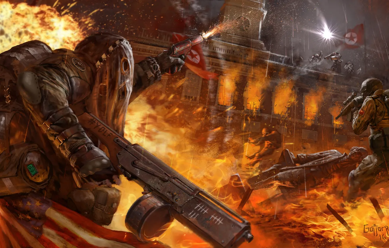 Photo wallpaper lights, war, the game, art, machine, revolution, Homefront: The Revolution