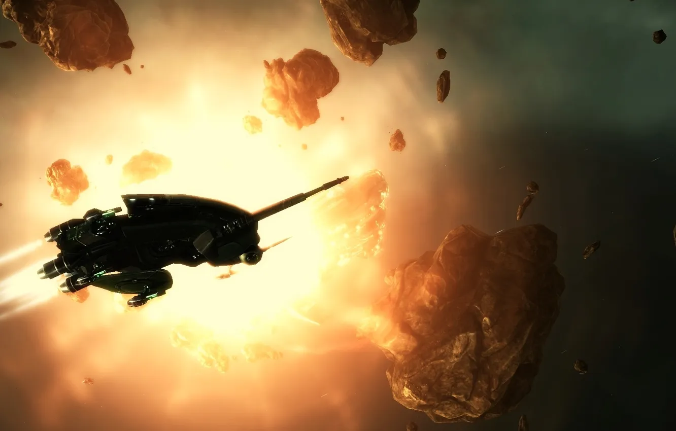 Photo wallpaper the sun, space, ship, asteroids