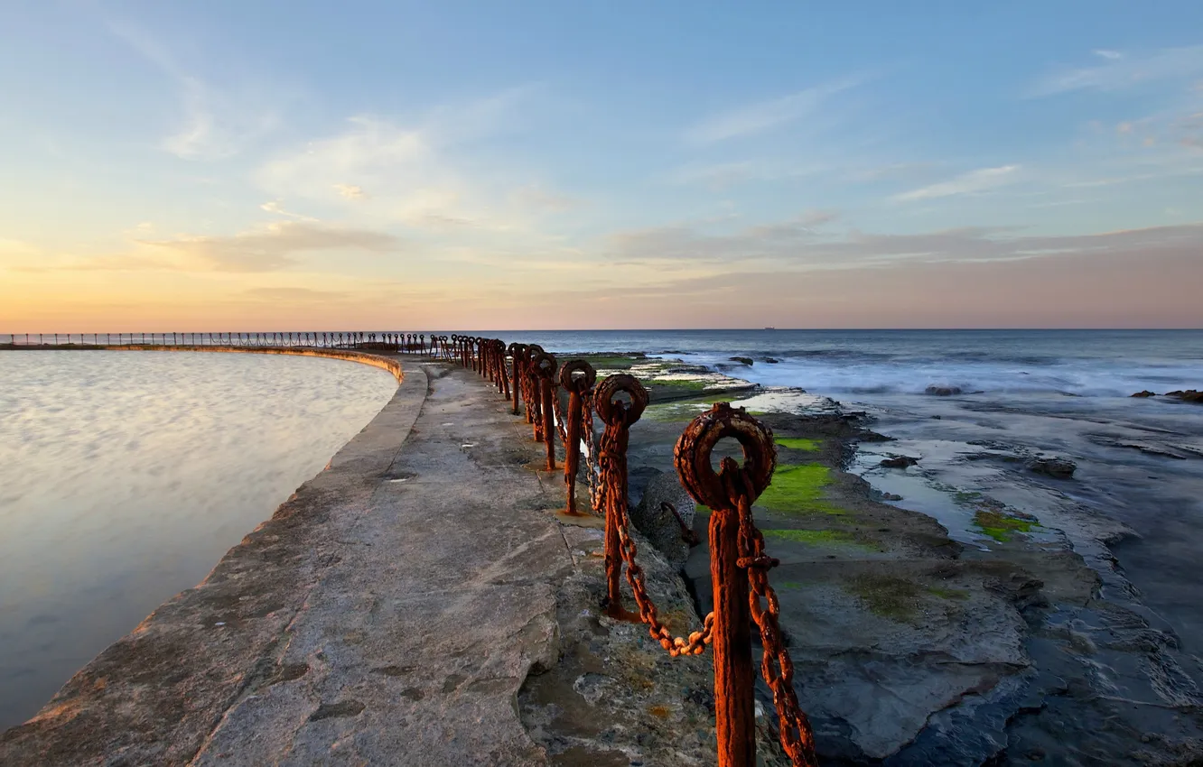 Photo wallpaper sea, landscape, the fence, Newcastle
