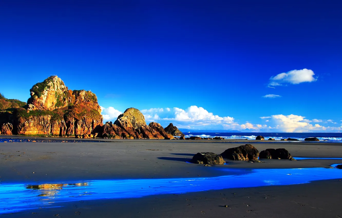 Photo wallpaper sand, the sky, rock, the ocean