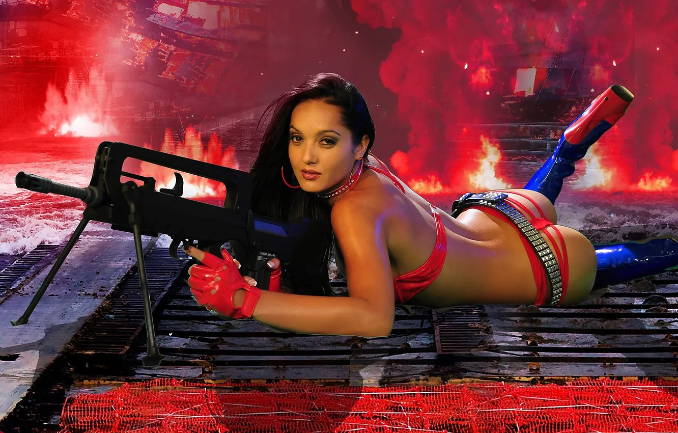 Photo wallpaper weapons, background, belt, famas, Tahiti Cora