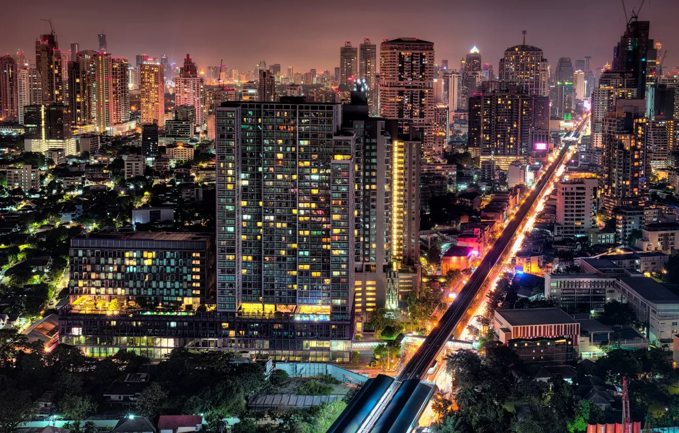 Photo wallpaper road, night, the city, lights, Thailand, Bangkok