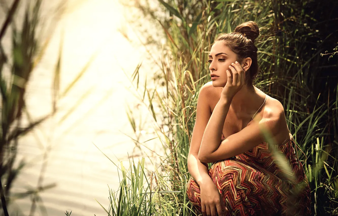 Photo wallpaper girl, reverie, shore