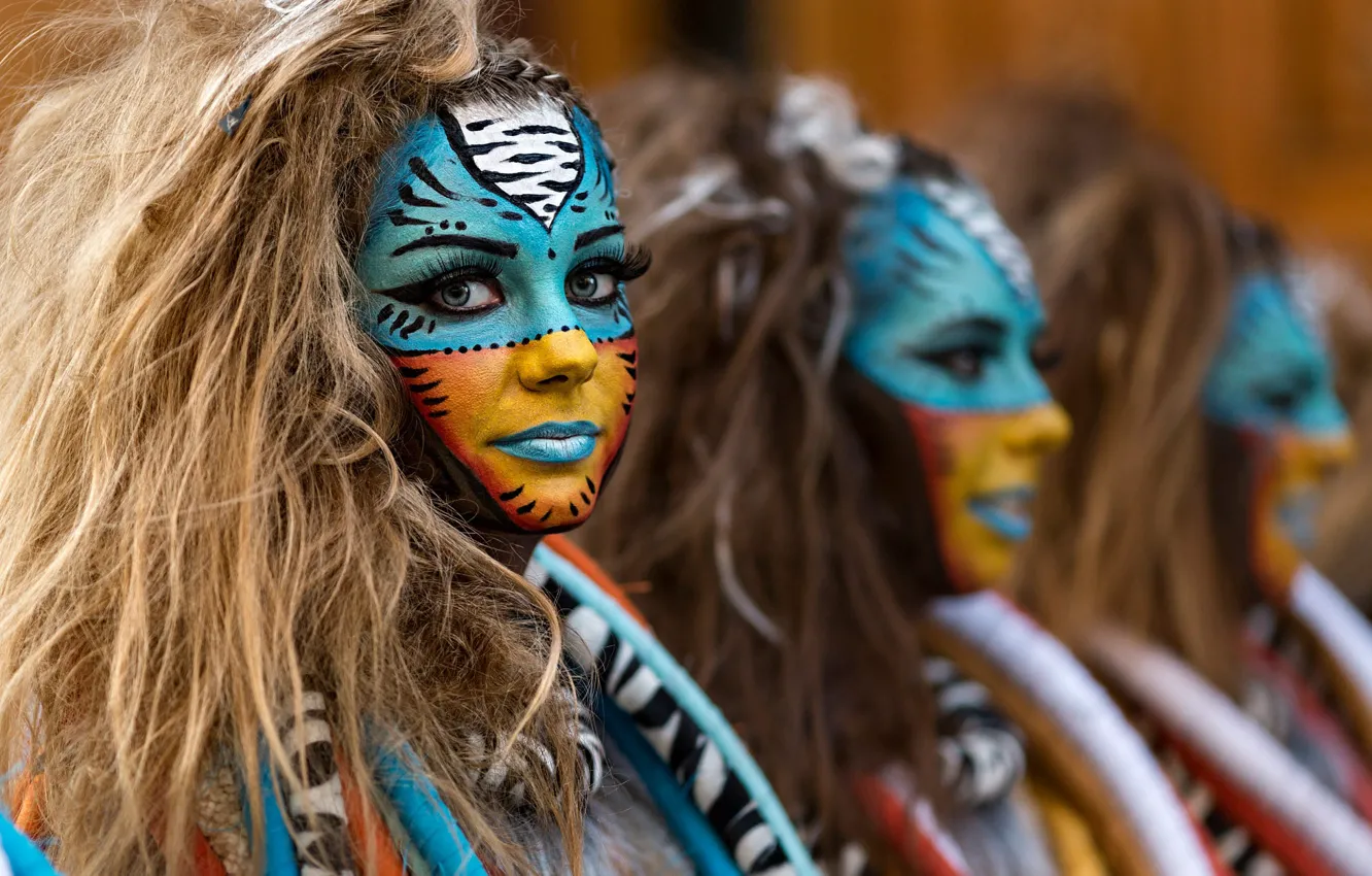 Photo wallpaper look, girl, strips, face, eyelashes, style, portrait, makeup