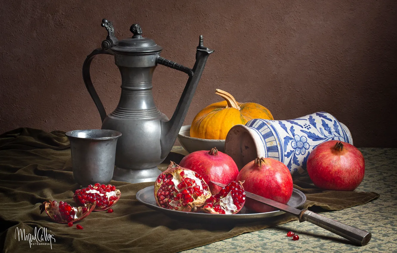 Photo wallpaper berries, grain, pitcher, still life, garnet