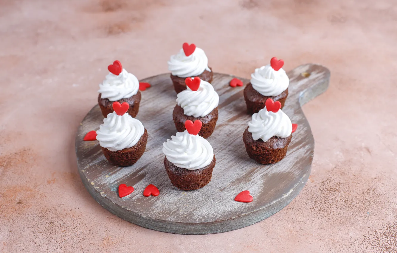Photo wallpaper hearts, dessert, cupcakes