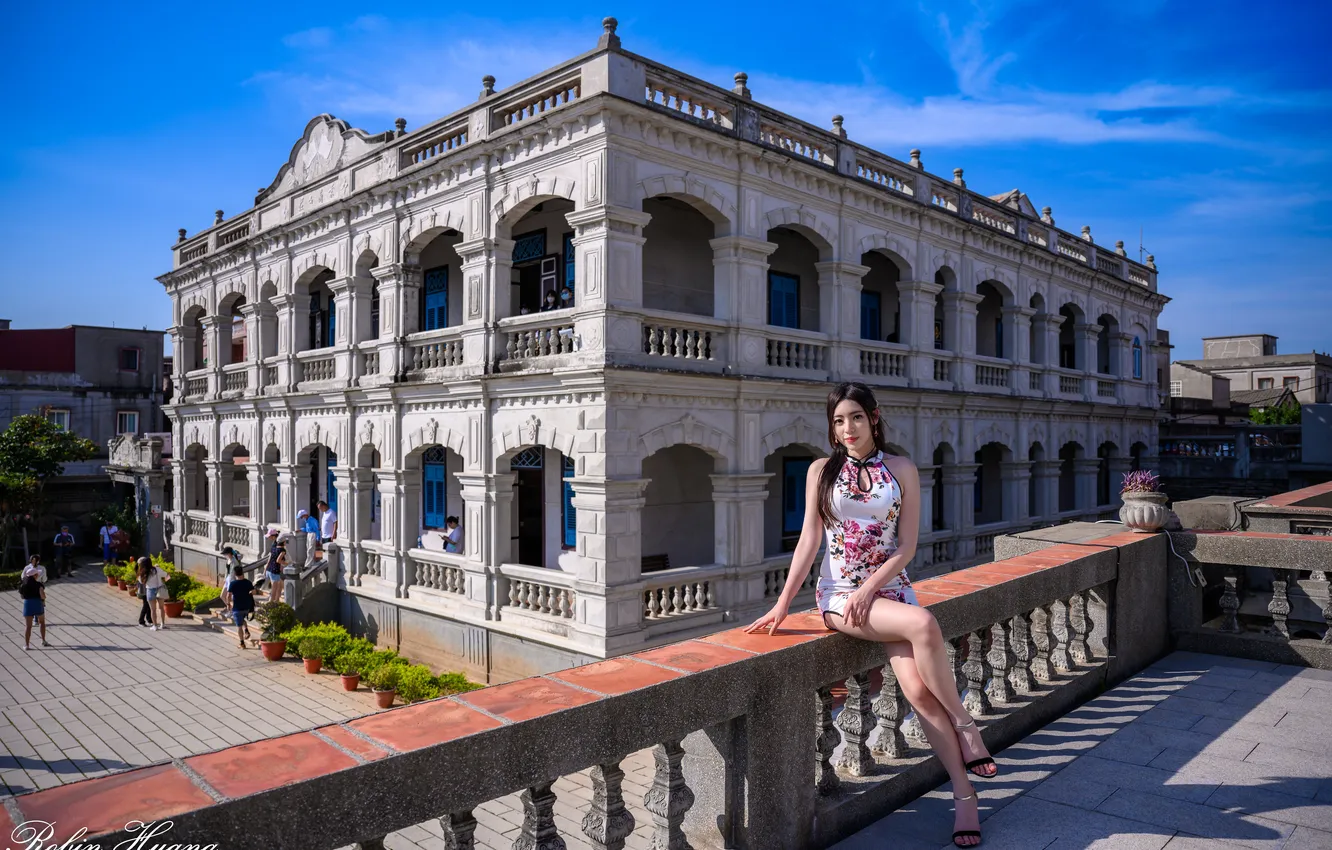 Photo wallpaper look, the sun, pose, model, people, building, portrait, makeup