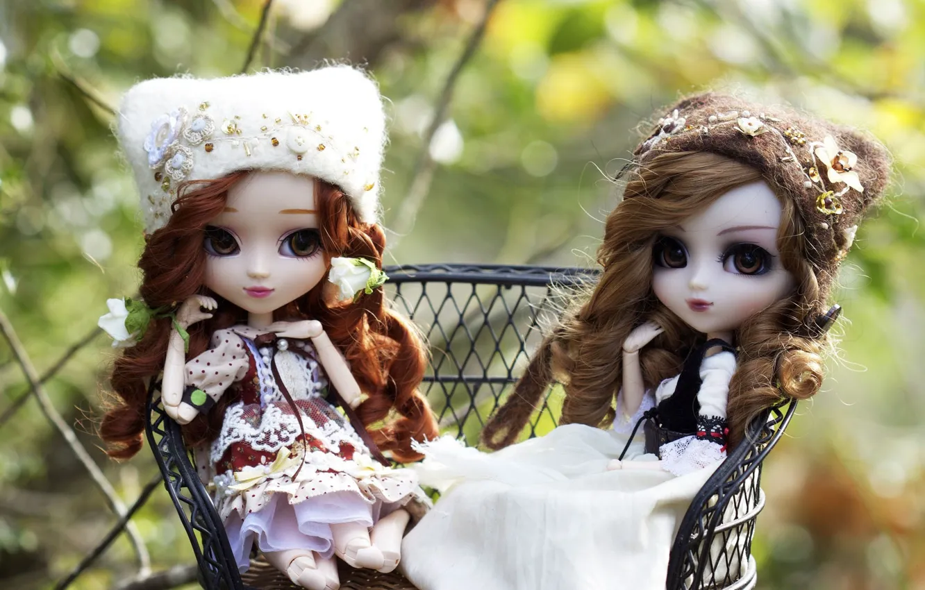 Photo wallpaper hat, toy, doll, girl, sitting, curls