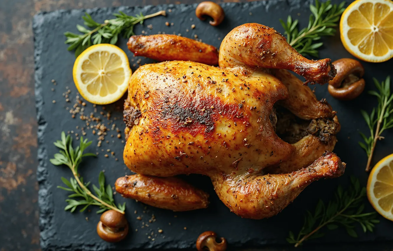 Photo wallpaper lemon, chicken, fried