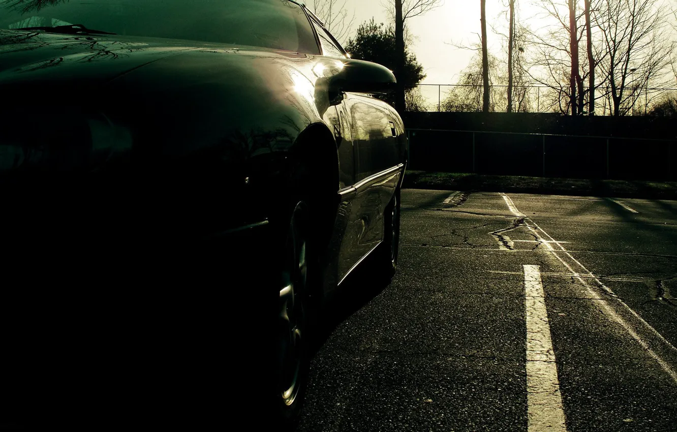 Photo wallpaper The evening, Road, Trees, Machine, Shadow