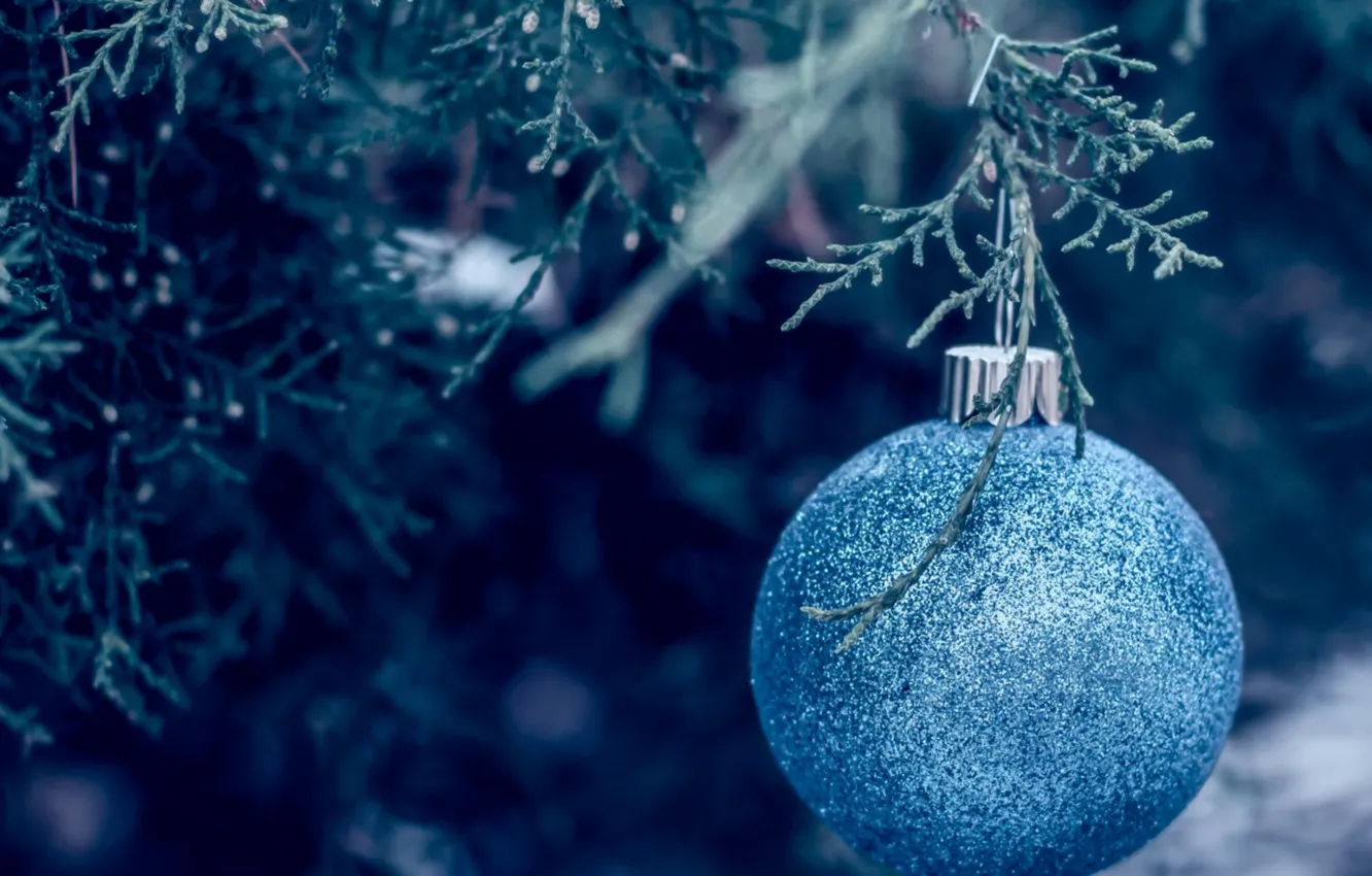 Photo wallpaper decoration, ball, New year, tree, blue