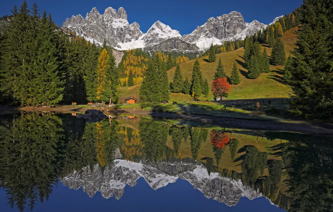 Photo wallpaper forest, landscape, mountains, nature, lake, reflection