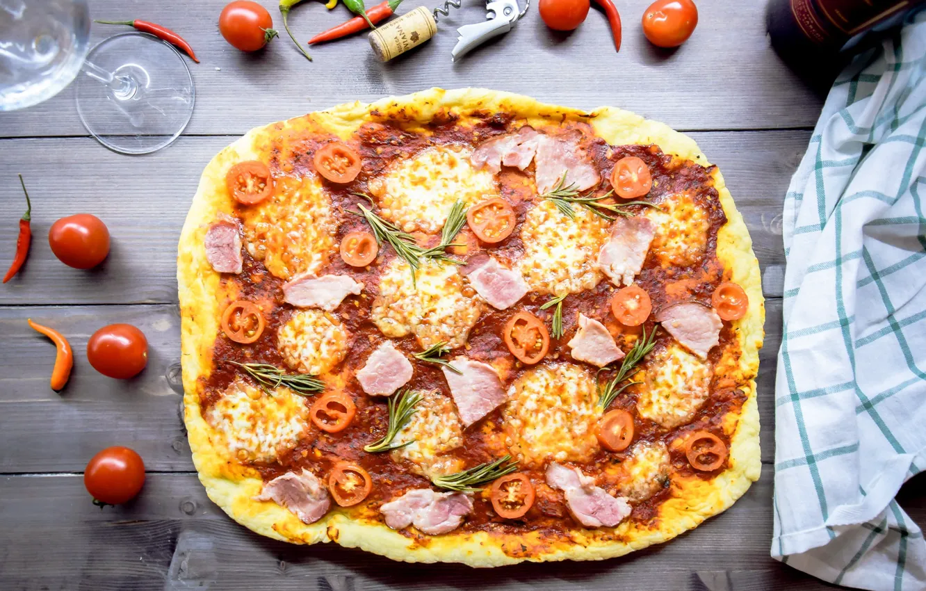 Photo wallpaper pizza, tomatoes, home, mozzarella
